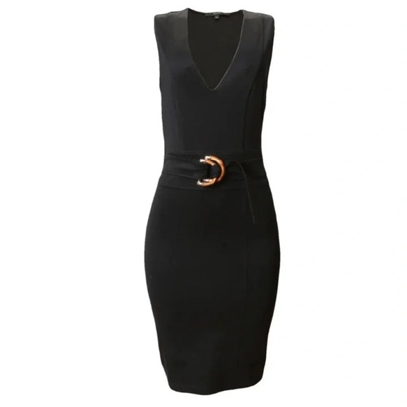 GUCCI Fitted Sleeveless V-neck Bamboo Belted Sheath Dress Black Luxury Size M - Picture 12 of 12